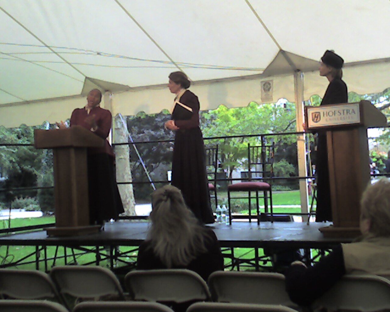 Frances Watkins Harper, Susan B. Anthony and Victoria Woodhull at the Hofstra pre-debate activities