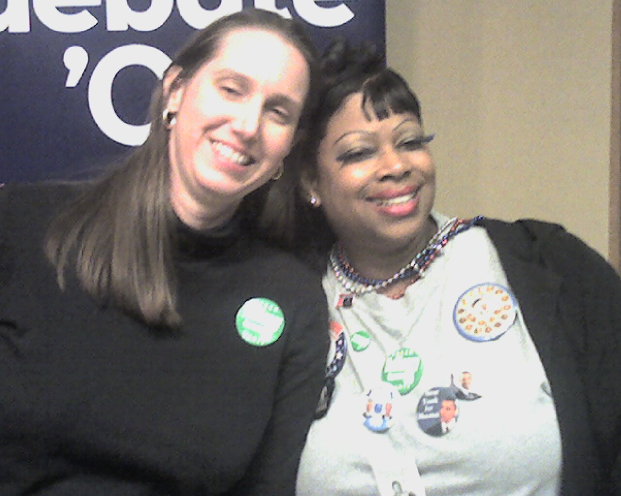 Kimberly and Anita. Found a friend to wear a Cynthia button